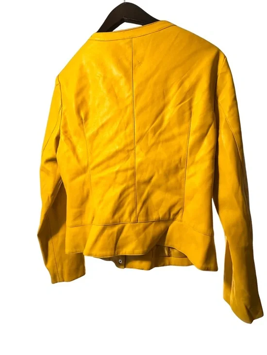 Zara Women's Yellow Snap-Front Leather Jacket - Picture 4 of 8